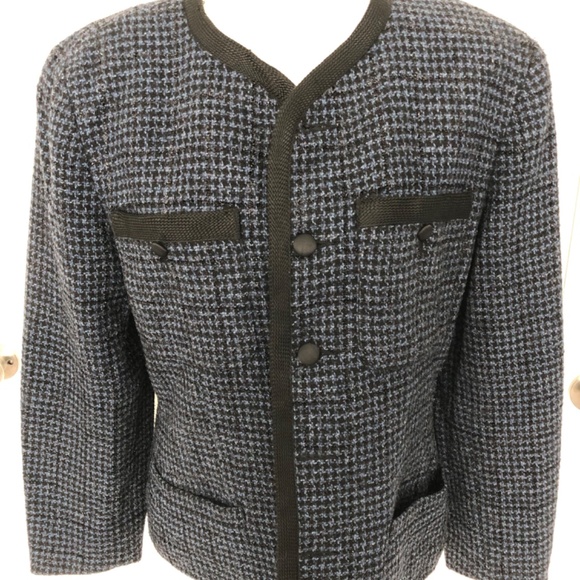 Liz Wear Vintage Navy Black Houndstooth Jacket/Blazer - Picture 10 of 15